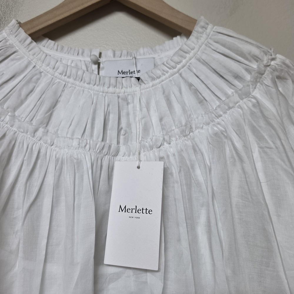 Merlette Menton Womens White 2 Piece Lightweight Ruffle Yoke Top Size M Cotton - Picture 3 of 8